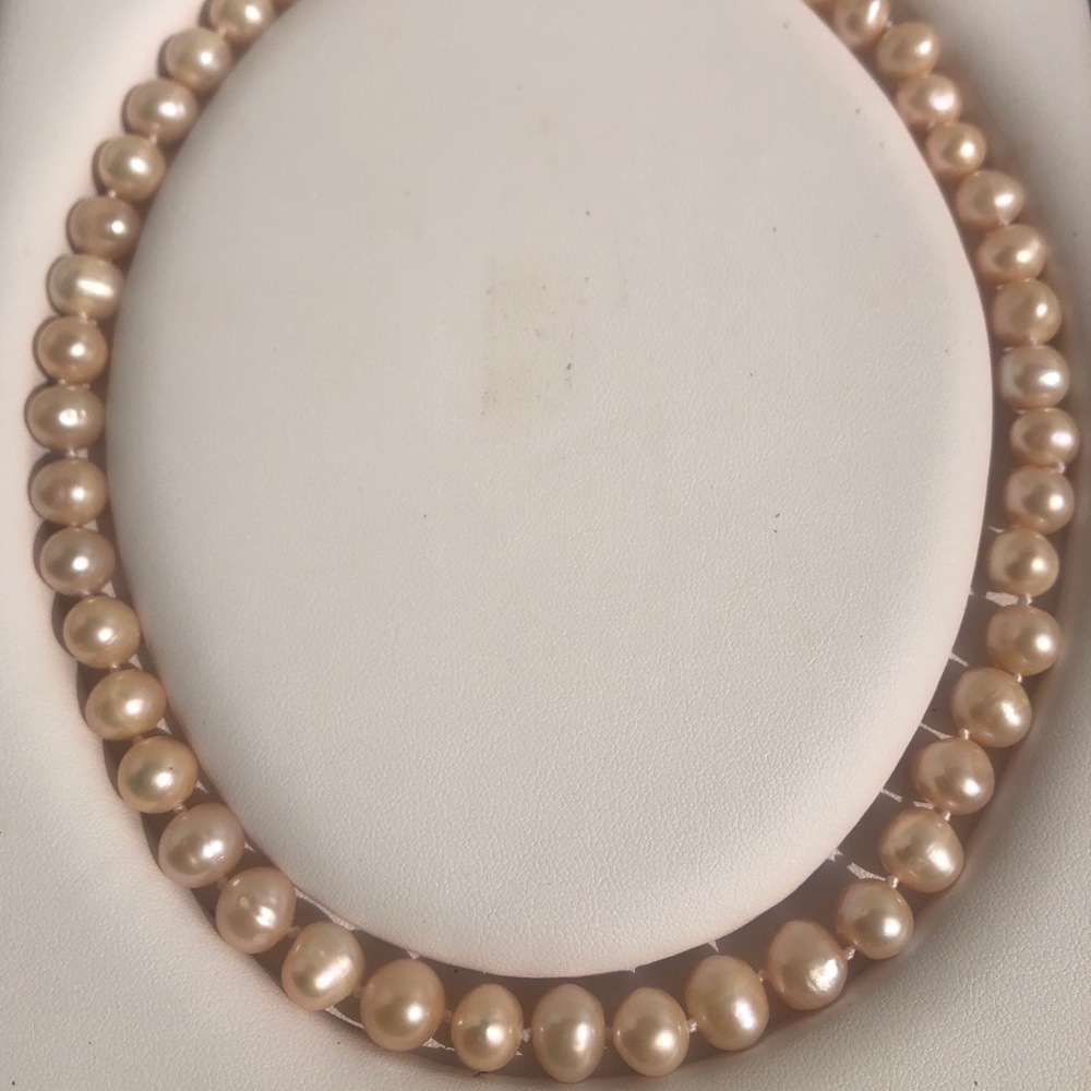 Genuine Peach Freshwater pearl necklace & earrings